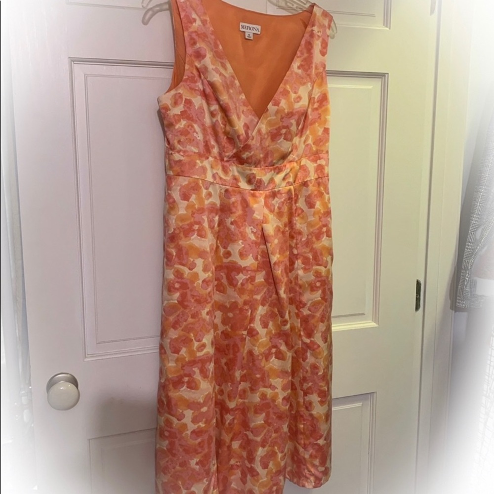 Merona sleeveless Dress size 10 peach pink orange floral A-line Dress EUC